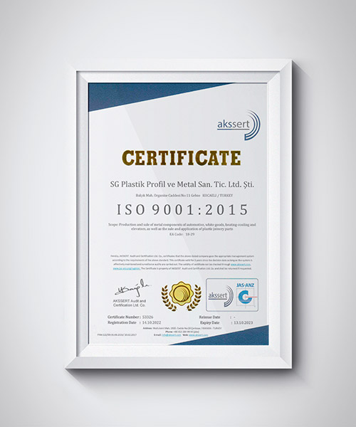 ISO 9001:2015 KALİTE SERTİFİKASI